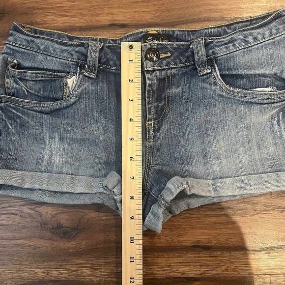 Sirens Blue Y2K Low Rise Jean Micro Mini Shorts Size 11 Cuffed Festival Summer - Picture 7 of 7
